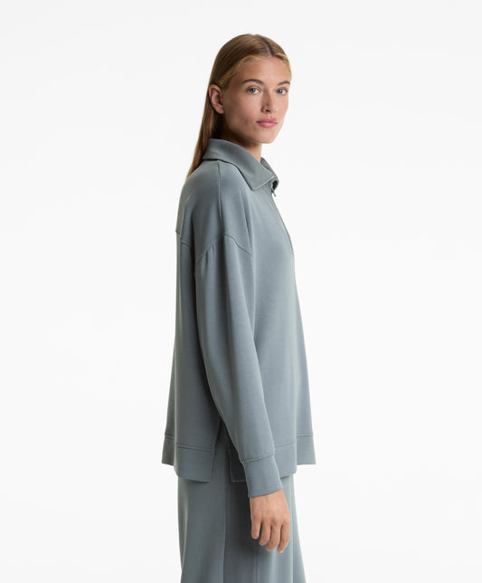 Long high neck sweatshirt with soft touch modal