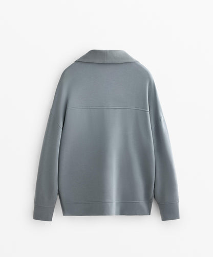 Long high neck sweatshirt with soft touch modal