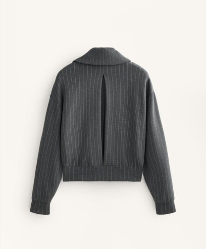 Striped boxy jacket with back pleat and soft-touch modal