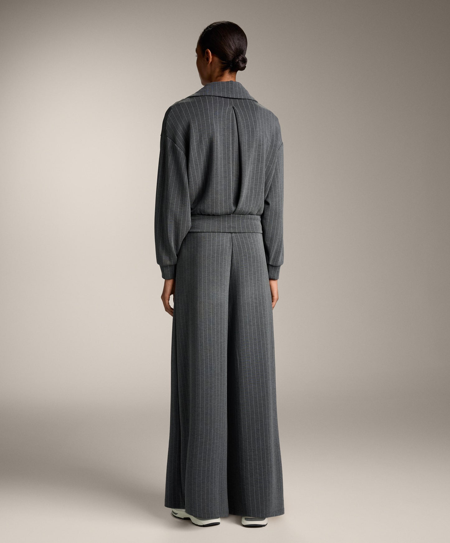 Striped boxy jacket with back pleat and soft-touch modal