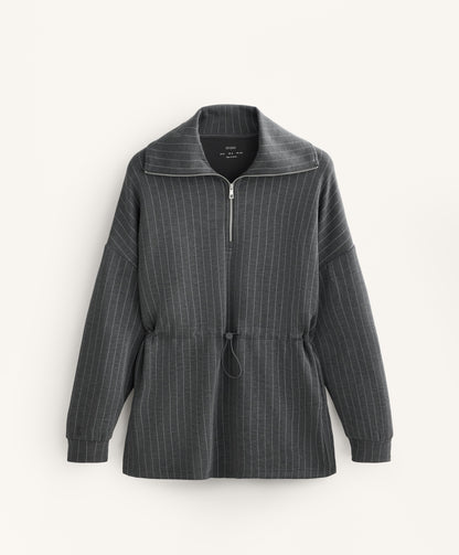 Long striped jacket with adjustable waist and soft-touch modal