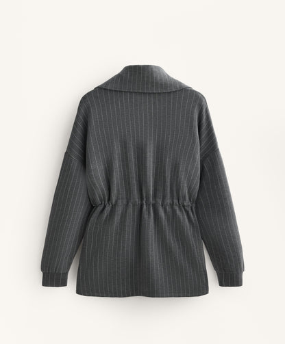 Long striped jacket with adjustable waist and soft-touch modal