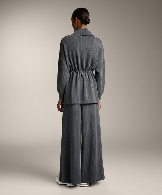 Long striped jacket with adjustable waist and soft-touch modal