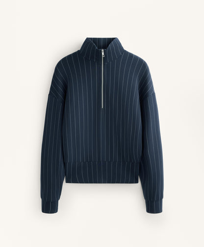 Striped half-zip sweatshirt with soft-touch modal