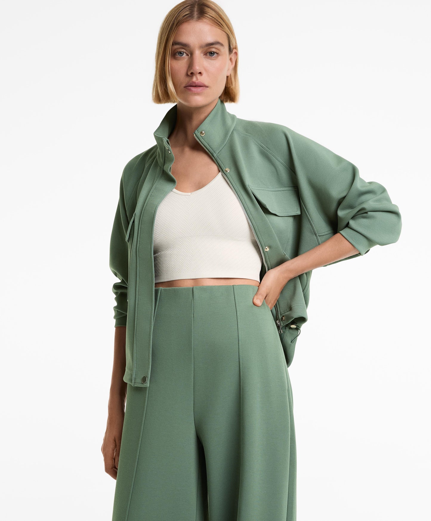 Piqu¨¦ pockets jacket with cotton