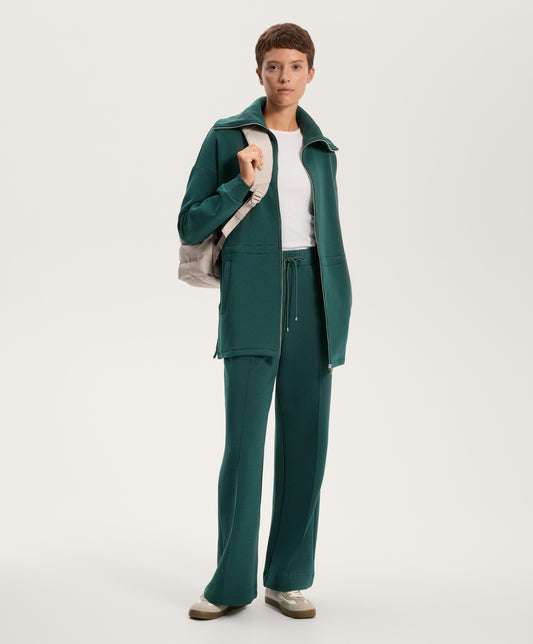 Long jacket with adjustable waist, rib collar in a cotton blend