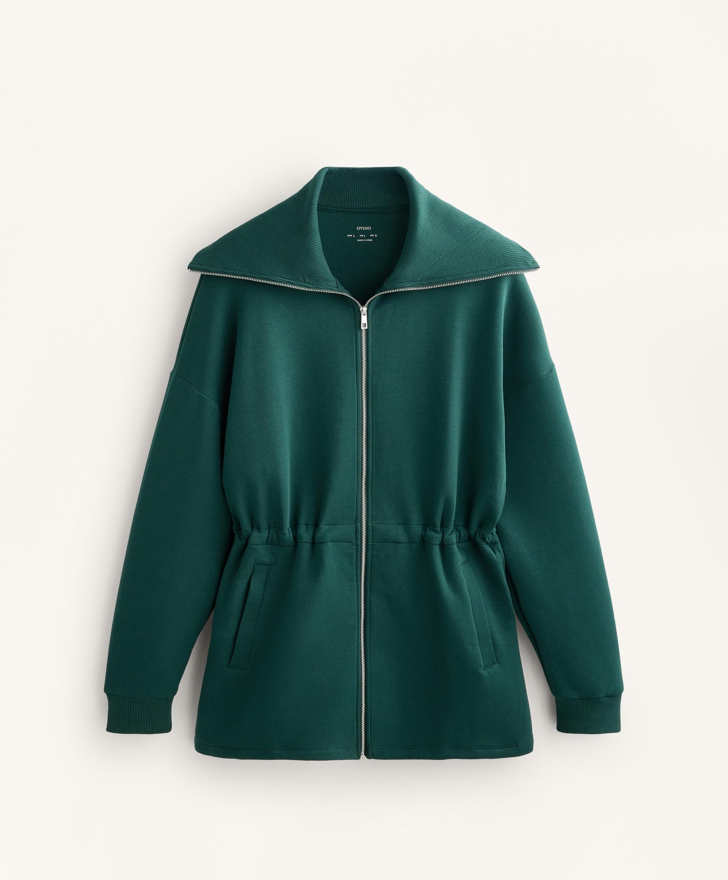 Long jacket with adjustable waist, rib collar in a cotton blend