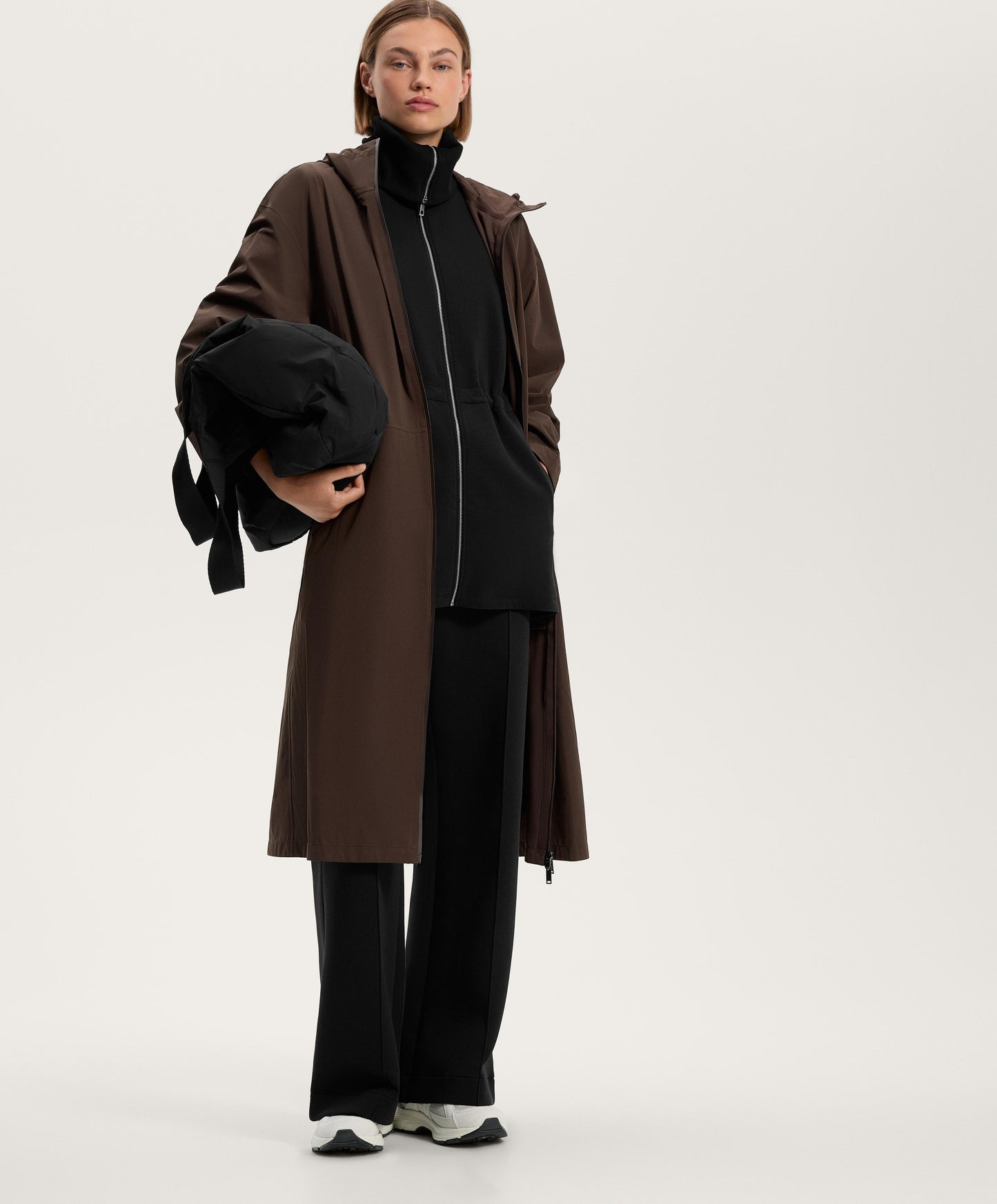 Long jacket with adjustable waist, rib collar in a cotton blend