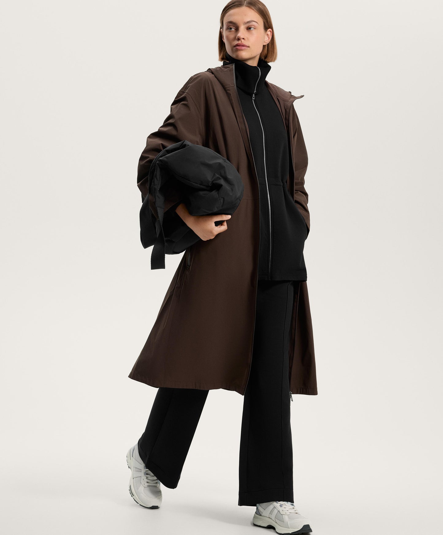 Long jacket with adjustable waist, rib collar in a cotton blend