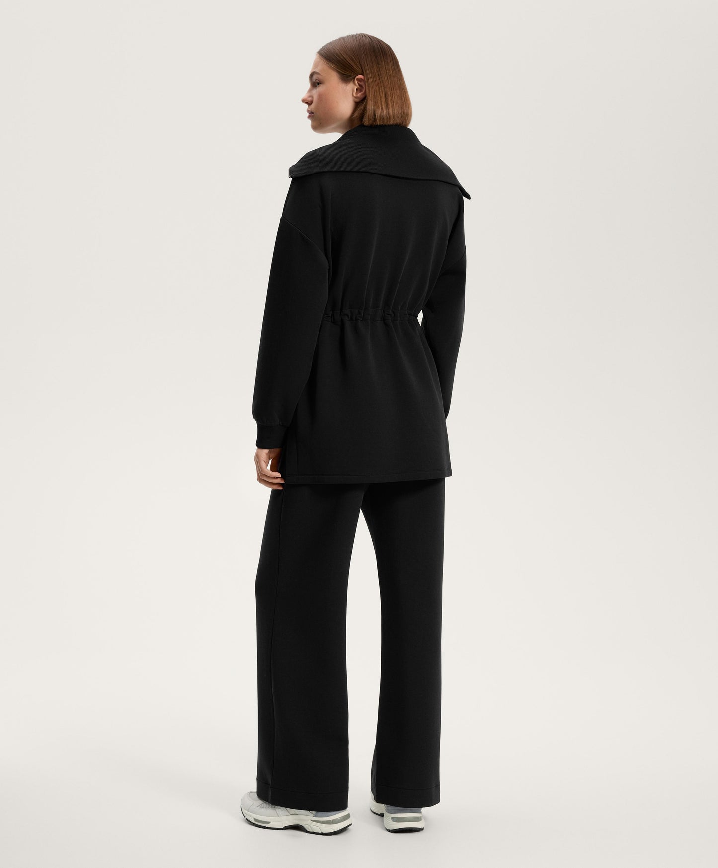 Long jacket with adjustable waist, rib collar in a cotton blend