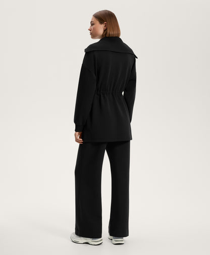 Long jacket with adjustable waist, rib collar in a cotton blend