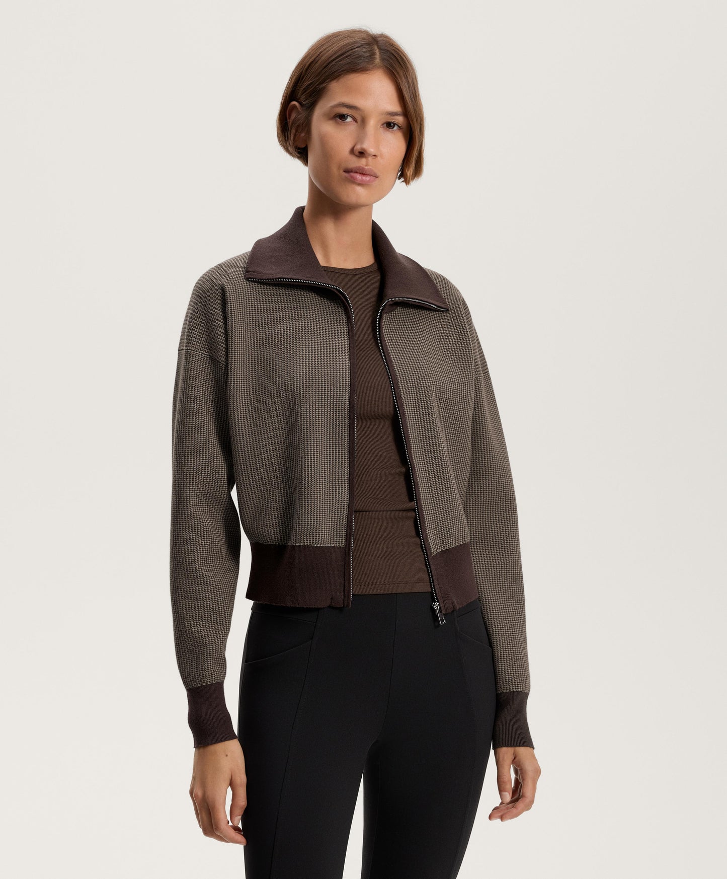Houndstooth print knit jacket