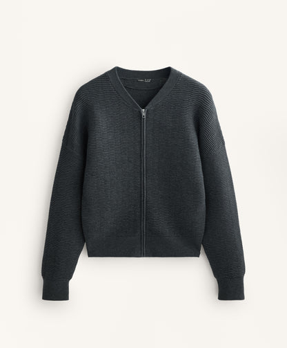 Structured knit zip-through jacket