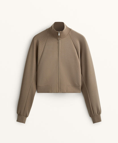 Striped high neck jacket with soft touch modal