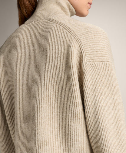 Crop high neck rib knit jacket
