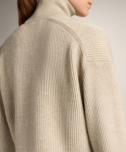 Crop high neck rib knit jacket