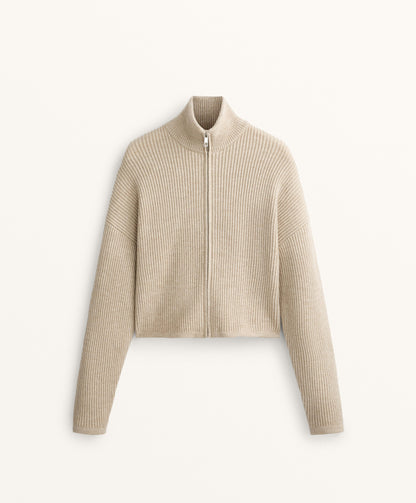 Crop high neck rib knit jacket