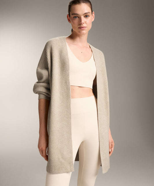 Long ribbed knit cardigan