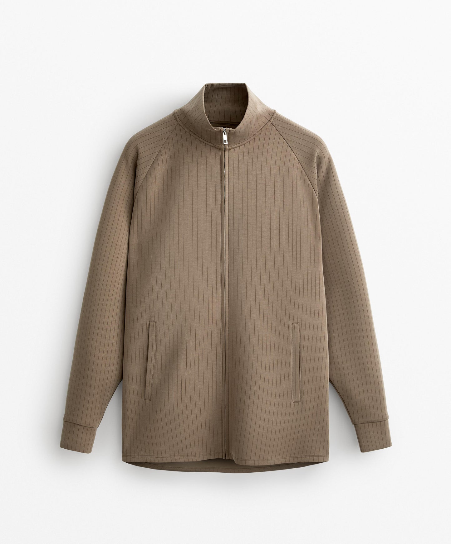 Long striped high neck jacket with soft touch modal