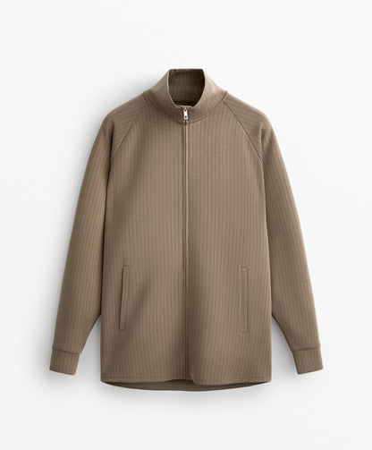 Long striped high neck jacket with soft touch modal