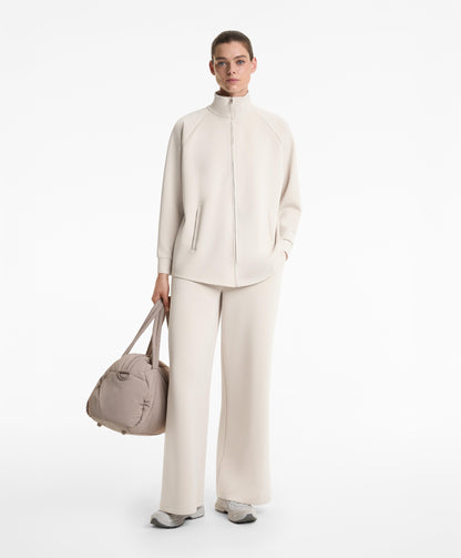 Long striped high neck jacket with soft touch modal