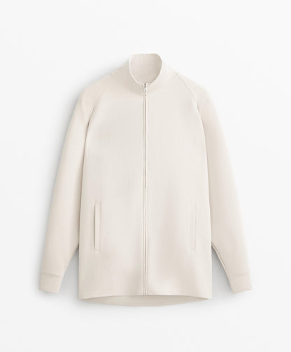 Long striped high neck jacket with soft touch modal
