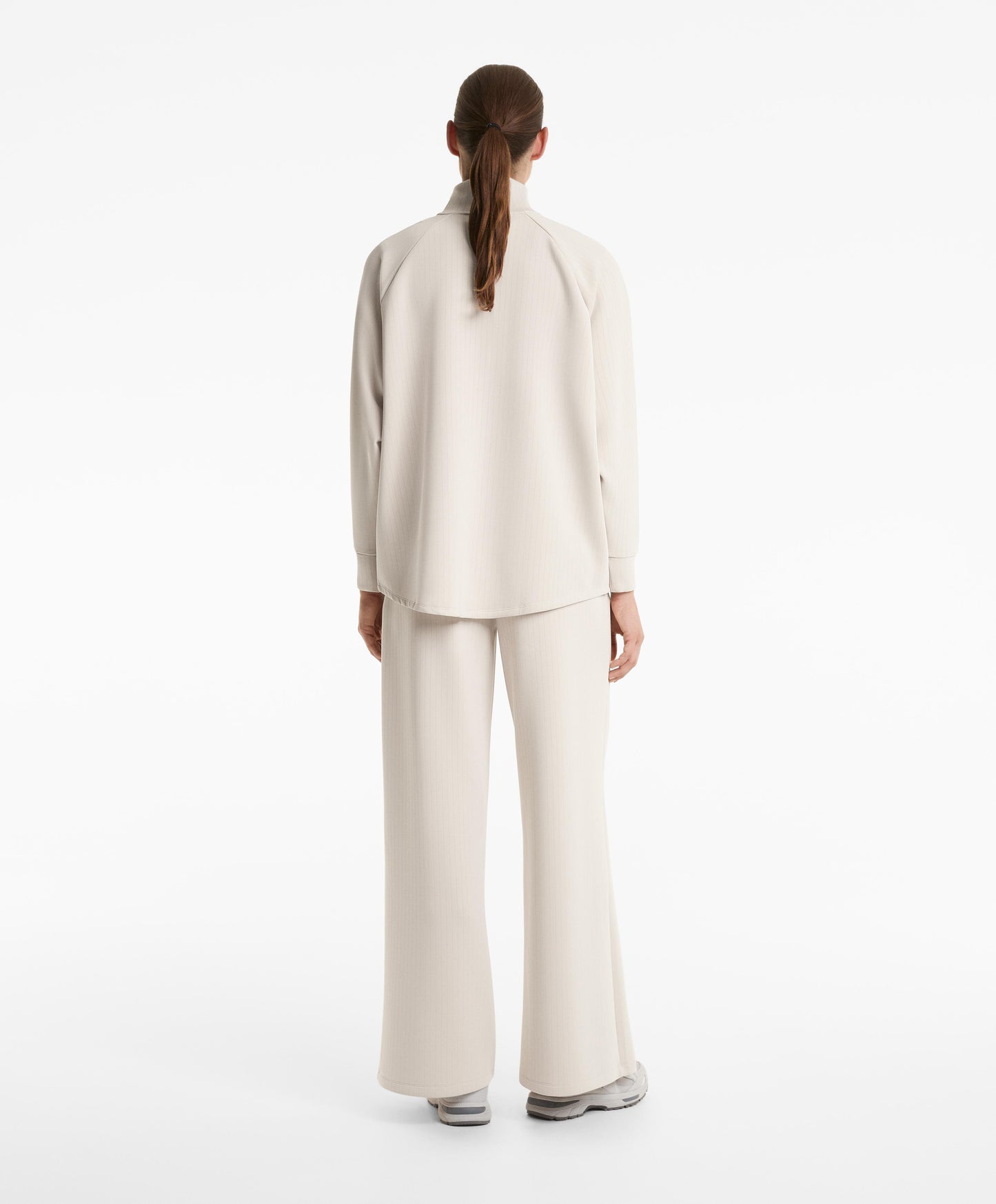 Long striped high neck jacket with soft touch modal