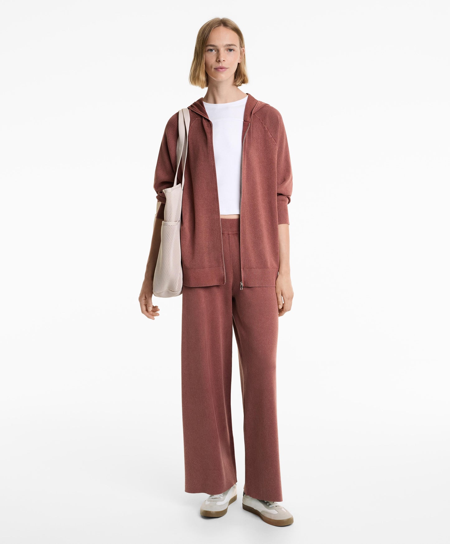 Long hooded knit jacket