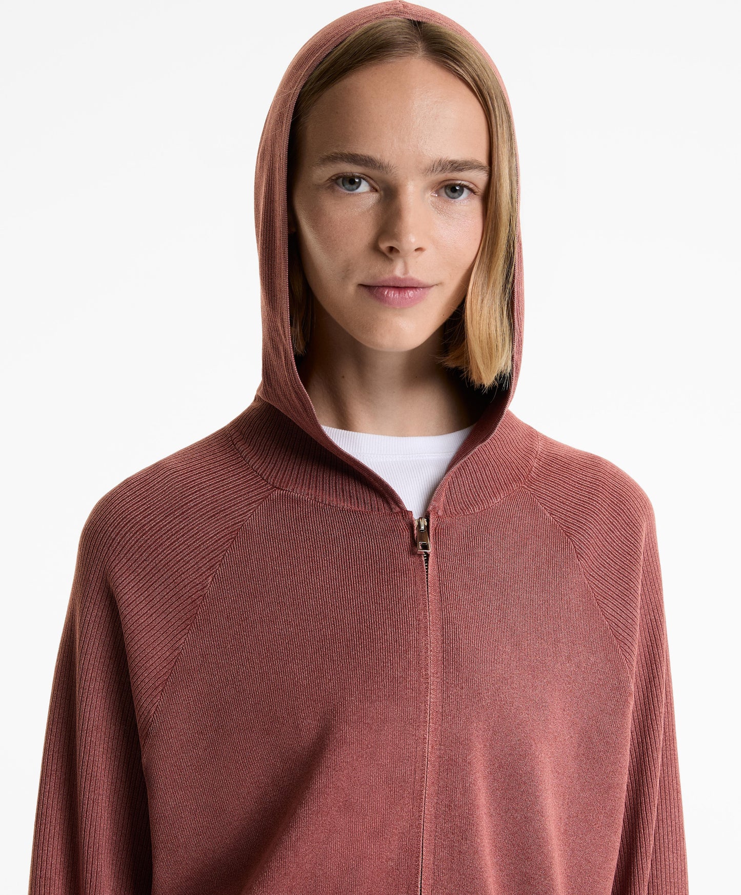 Long hooded knit jacket