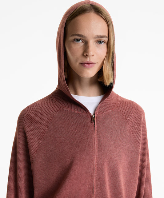 Long hooded knit jacket