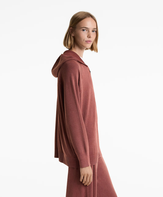 Long hooded knit jacket