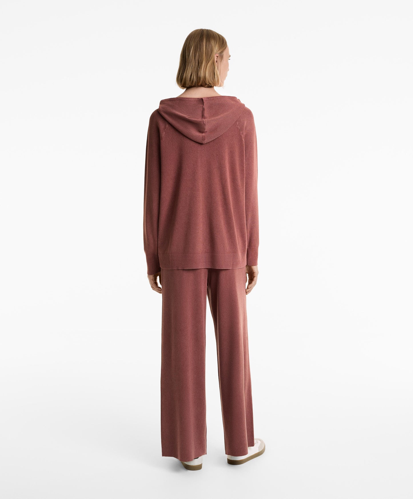 Long hooded knit jacket