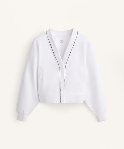 Cotton blend heavy weight piqu¨¦ cardigan