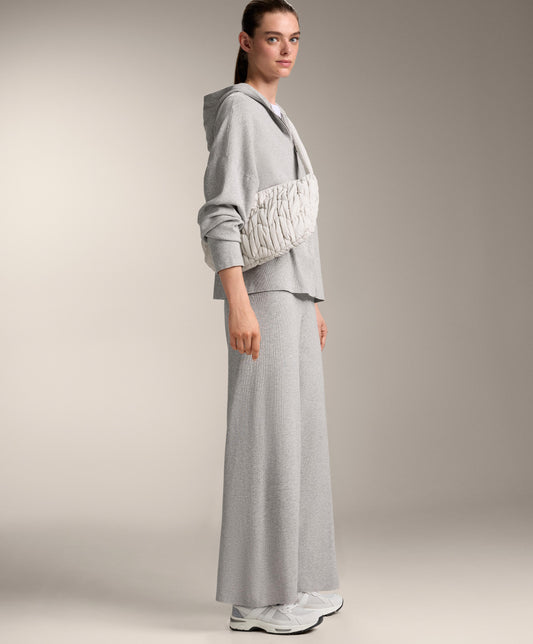 Wide-leg rib knit trousers