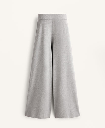 Wide-leg rib knit trousers
