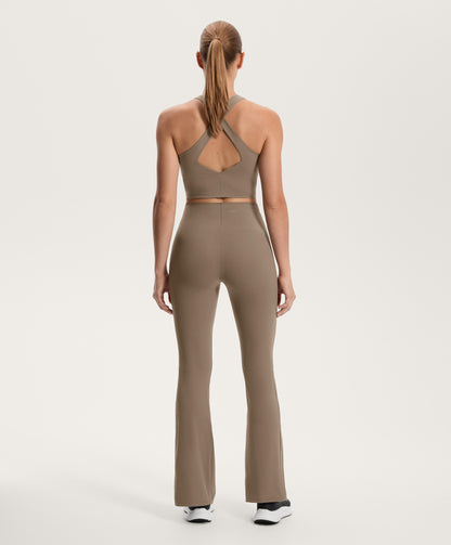 High-rise Compressive core control block stripe flare trousers