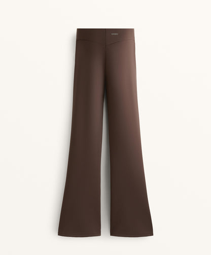 Neoprene-effect high-rise flare trousers
