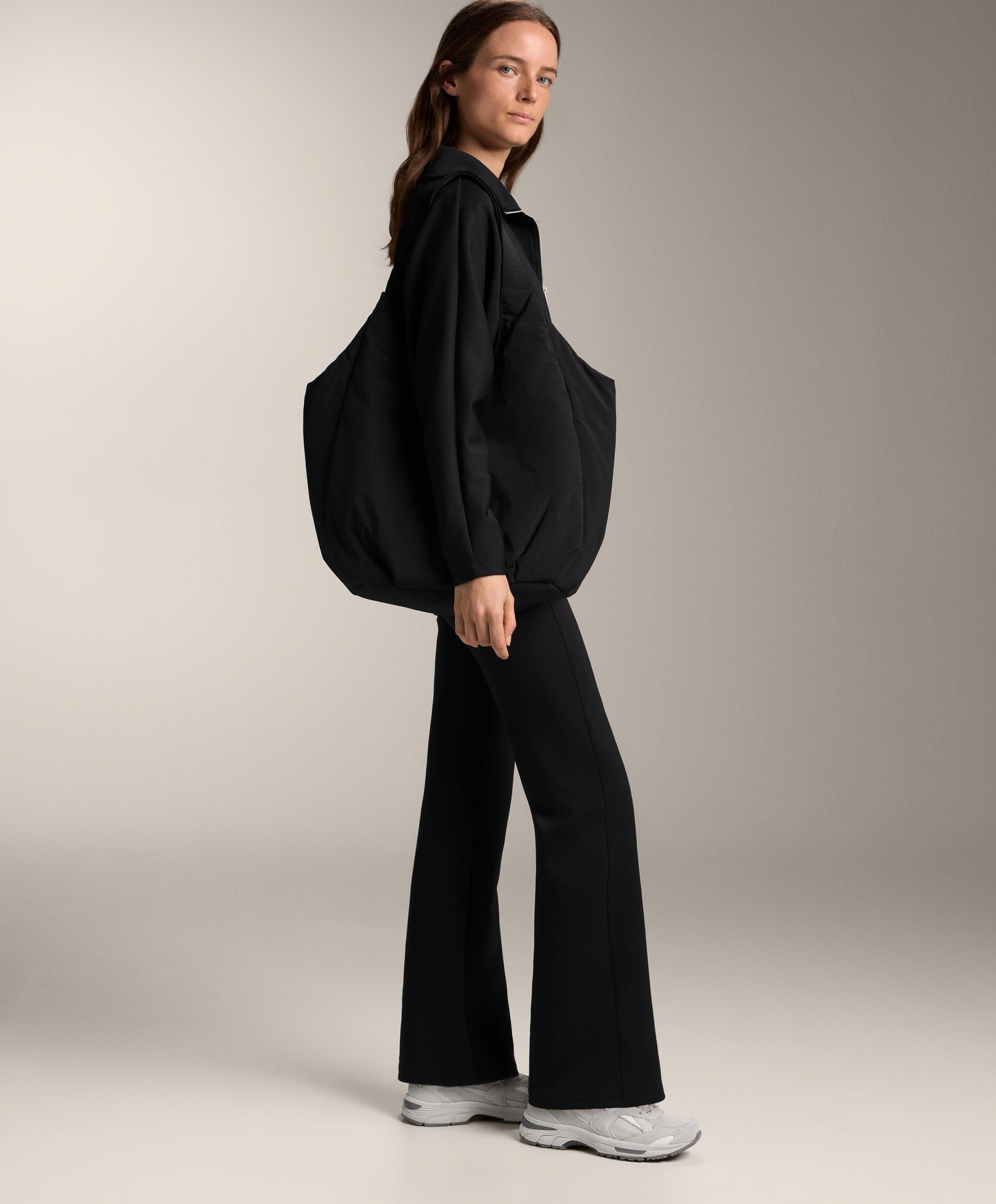 Neoprene-effect high-rise flare trousers