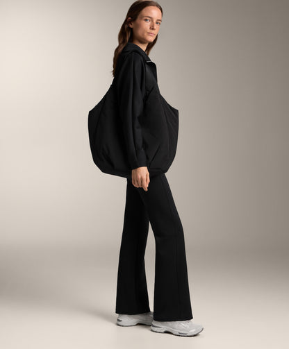 Neoprene-effect high-rise flare trousers