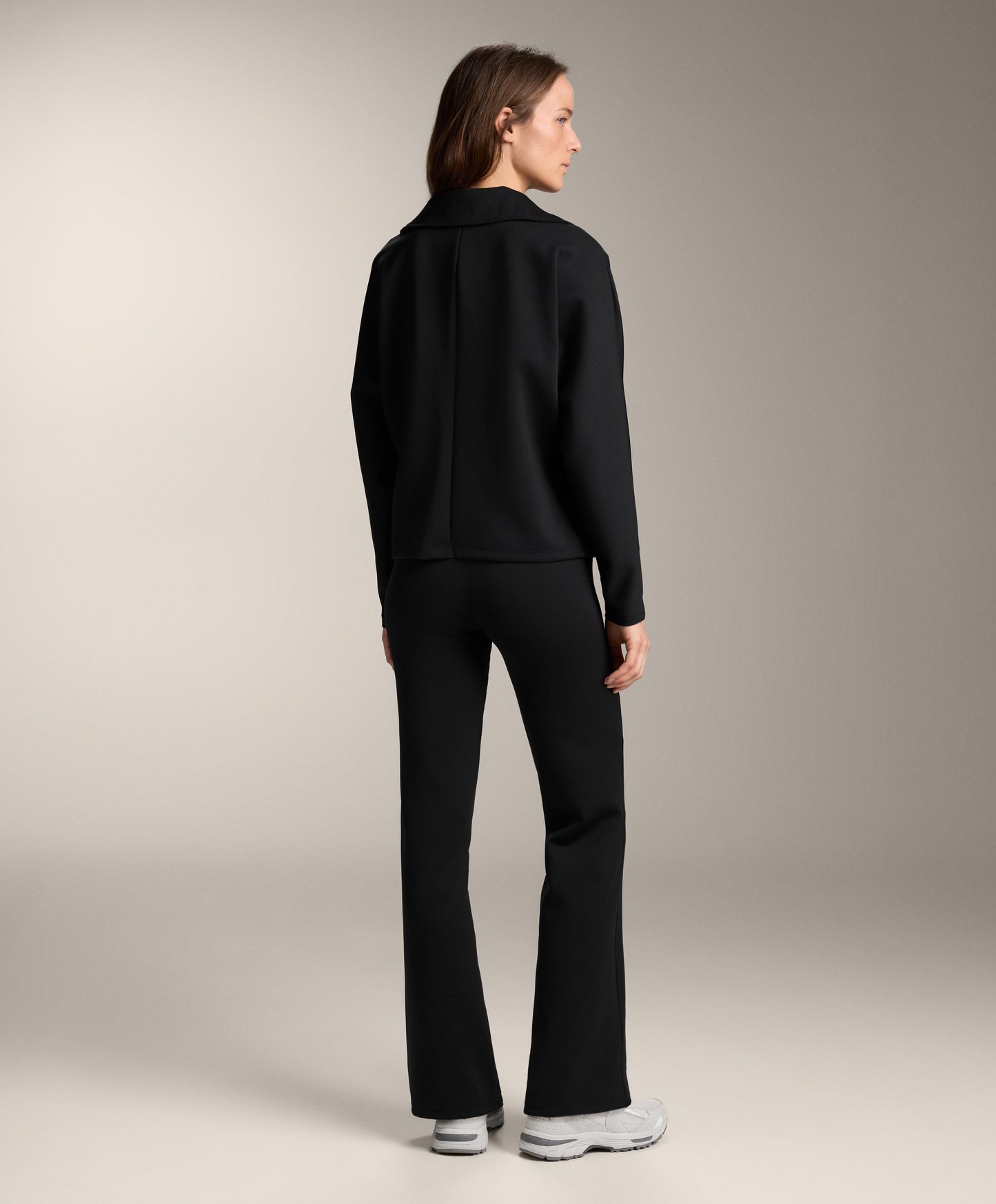 Neoprene-effect high-rise flare trousers