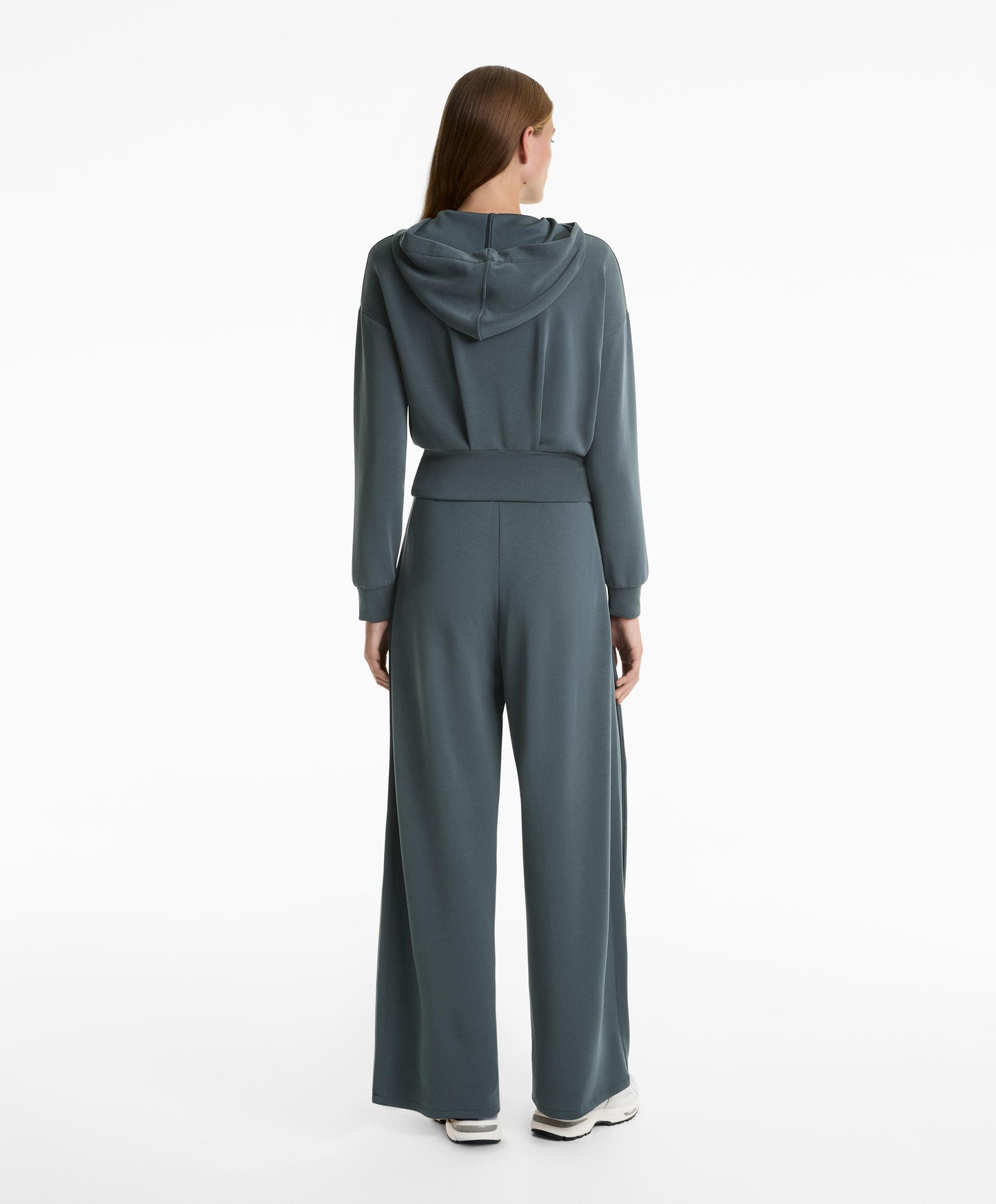 Crop hooded sweatshirt with fitted waist and soft-touch modal