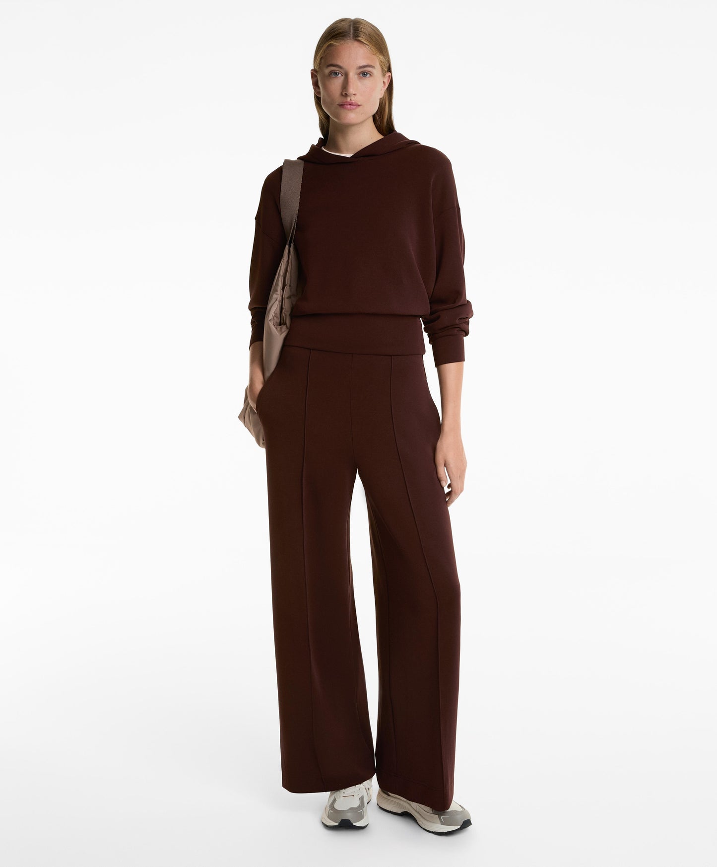 Crop hooded sweatshirt with fitted waist and soft-touch modal