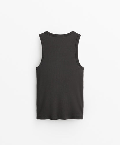 Halterneck rib T-shirt with cotton and modal