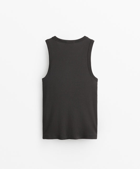 Halterneck rib T-shirt with cotton and modal