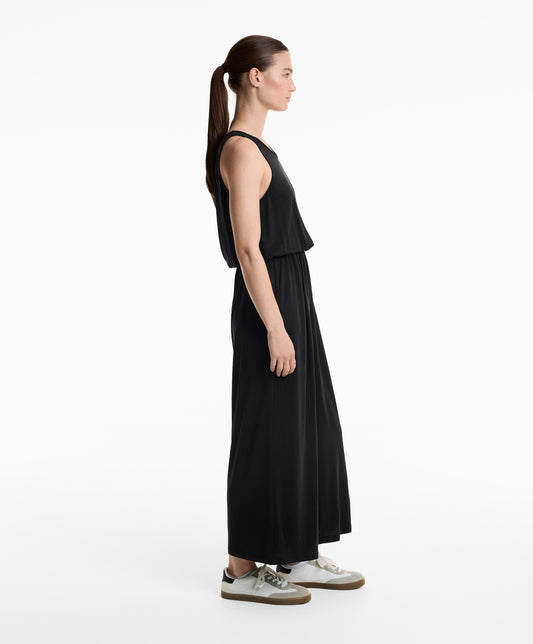 Crossover-back flowy midi jumpsuit with modal