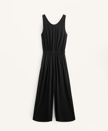 Crossover-back flowy midi jumpsuit with modal