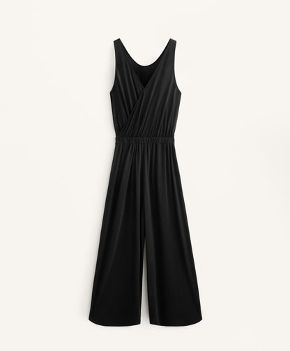 Crossover-back flowy midi jumpsuit with modal