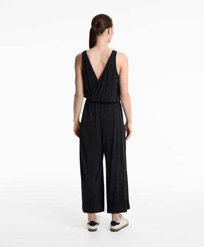 Crossover-back flowy midi jumpsuit with modal