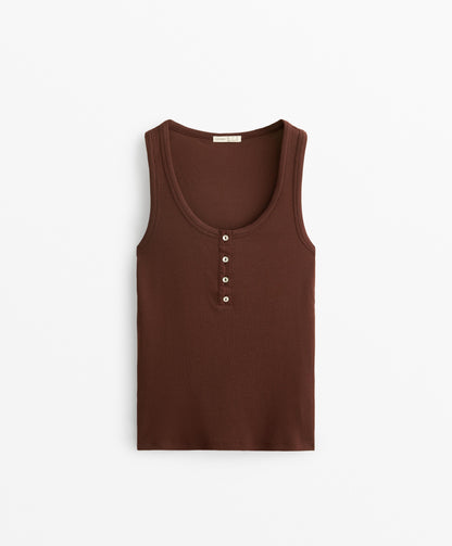 Sleeveless buttoned top with cotton and modal