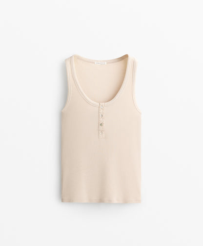 Sleeveless buttoned top with cotton and modal